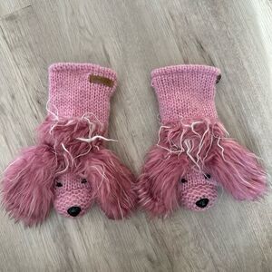 DeLux Pink Poodle Shaggy Dog Wool Mittens Fleece Lined Youth Size